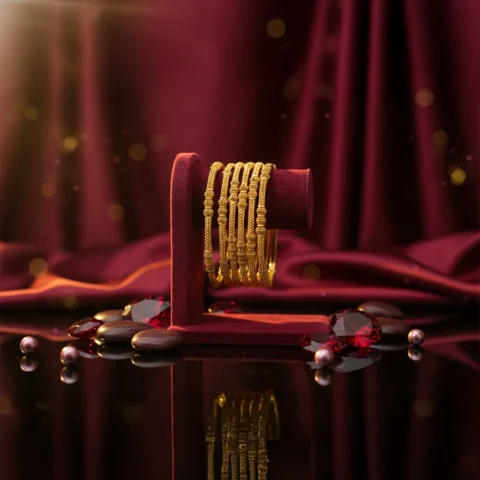 Elegant 21 Karat Gold Rope & Bead Bangle Set (4.5 Tola)